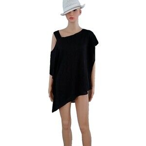 NEW Jules & Leopold Women's Black One Arm Cold Shoulder Lagenlook Long Flowy Top